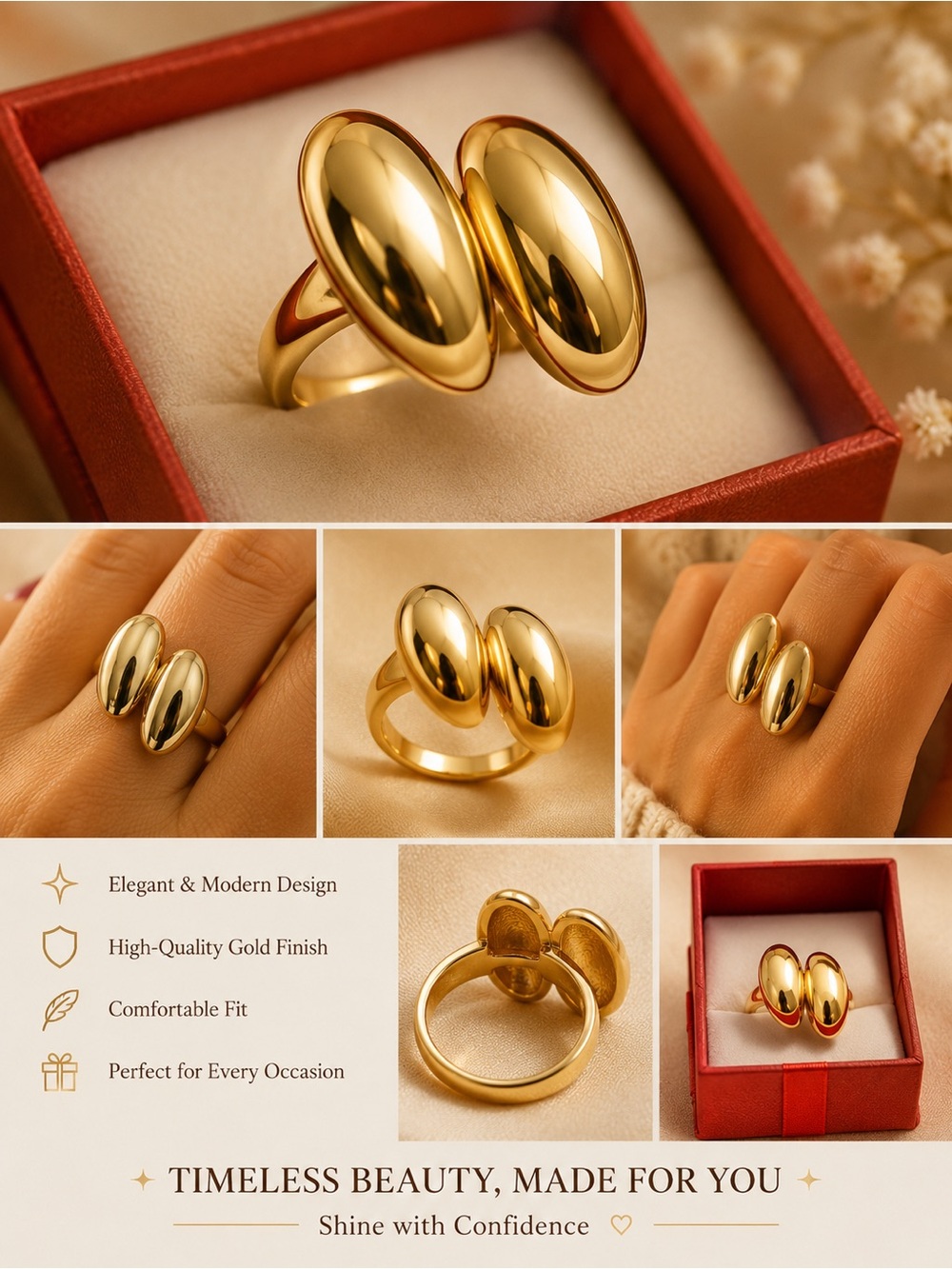 Gold Double Dome Ring - Timeless Women's Fashion Jewelry